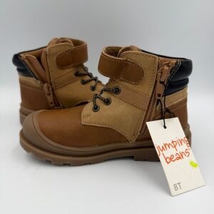 Jumping Beans Toddler Boys Combat Boots Cognac Brown Side Zip Size‎ 8T NWT